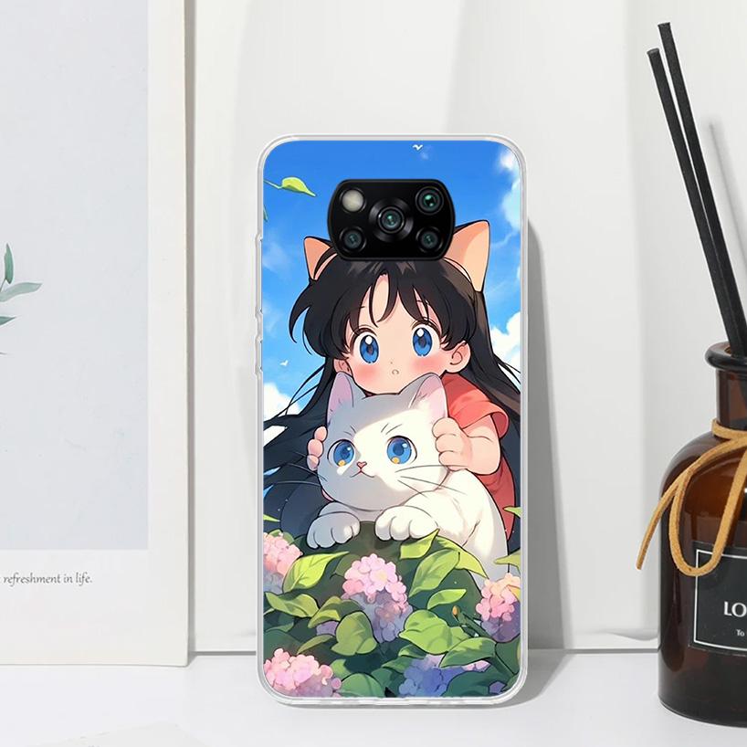Cute Anime Ins Girls Animal Cat Phone Case For Xiaomi Poco X7 X6 X5 M7 M8 Pro F7 Ultra Redmi 15C 15 13C 13 12C 12 10 10C 10A Art
