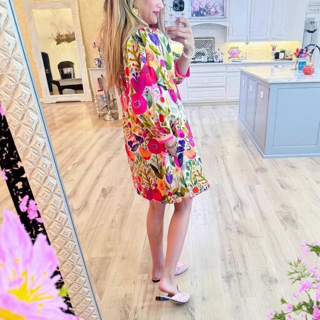 European & American Casual Floral Patchwork Color Block Dress (2026 Hot Seller)