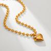 18K Gold Heart Pendant Necklace with Round Bead Chain in Titanium Steel – European & American Classic Style for Women