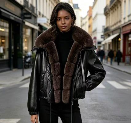 American retro lapel big fur collar cotton clothes autumn and winter loose short suede loose and thin pie overcome