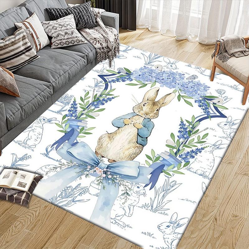 Peter Rabbit Art Flannel Printed Carpet, Home Sofa Decoration for Living Room & Bedroom, Non‑Slip Play Flannel Floor Mat for Game Room