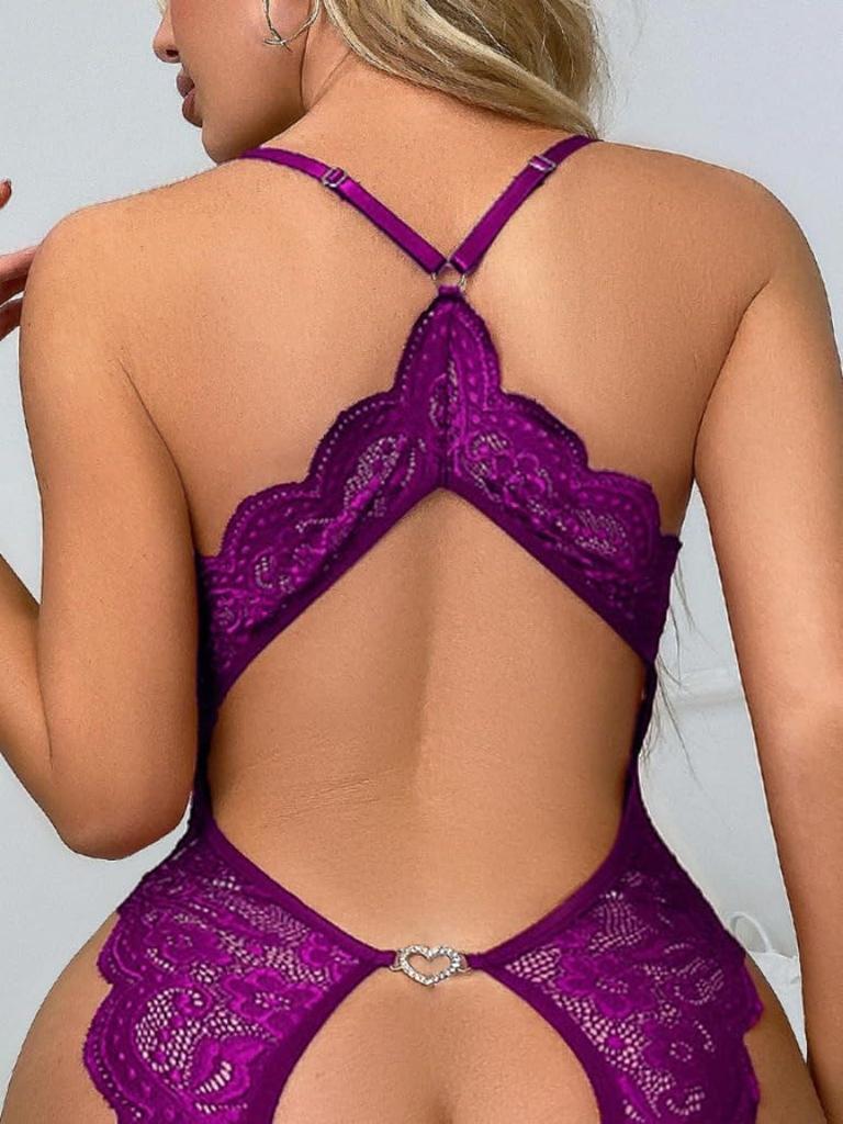 Women's Deep V Lace Babydoll Lingerie - Adjustable Teddy & Sheer Design, (Black/Red/Purple) | Sensual Nightwear