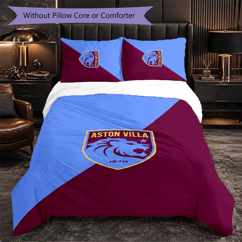 Set Biancheria da Letto Aston Villa Football 3 Pezzi Morbido Set Copripiumino con Federe Set Decorazione Camera da Letto per la Casa