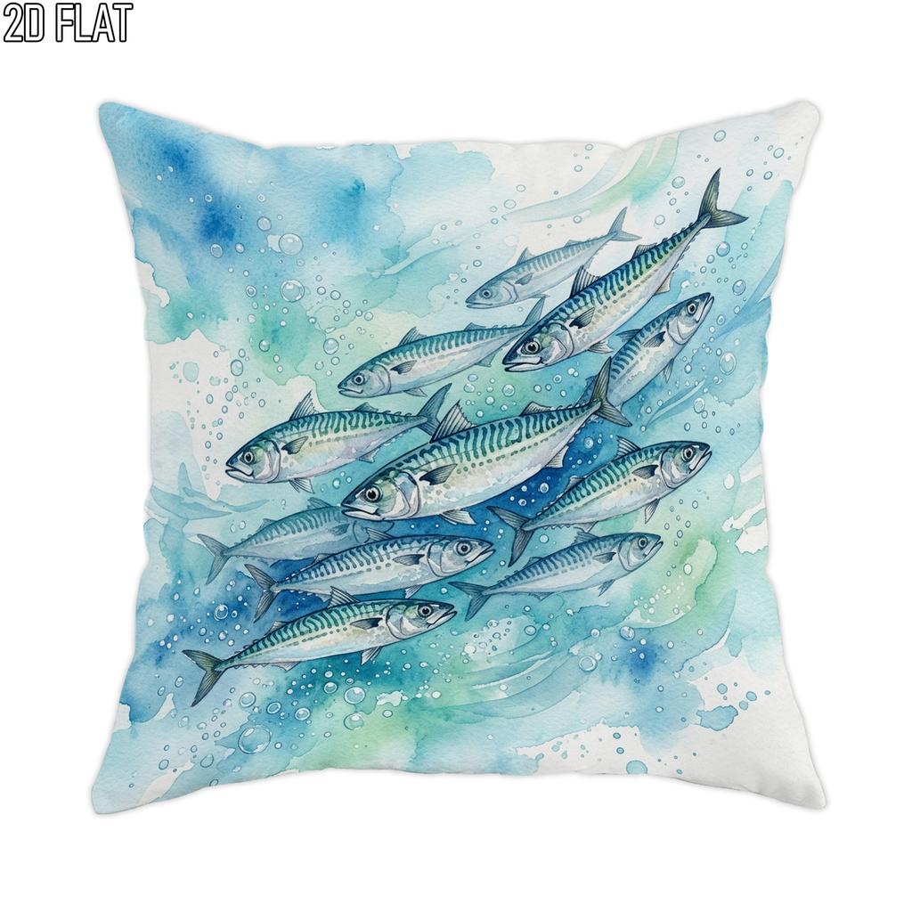 2D Flat 1pc Blue Fish Pillowcases Blue Throw Pillow Covers One Sided Printing Without Pillow Inserts