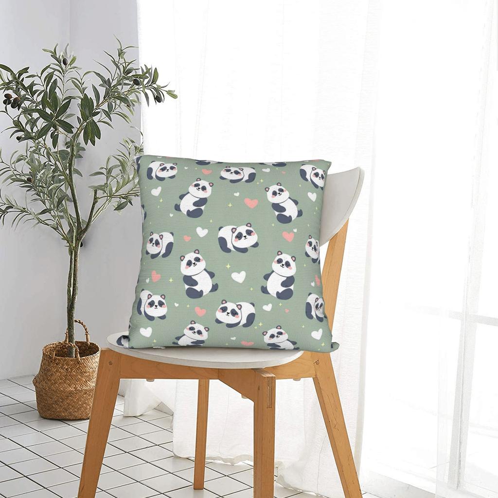 Panda Animal Heart Square Pillow Case Cushion Covers Custom Polyester Decor Pillowcover For Home 18"X18"