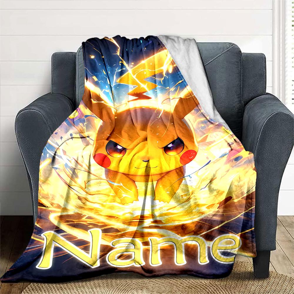 Customiz Name Personality Pokémon Pikachu Blanket Soft &Warm Sofa Office Bed Travel Lunch Break Blanket, Gift Suitable All Seasons