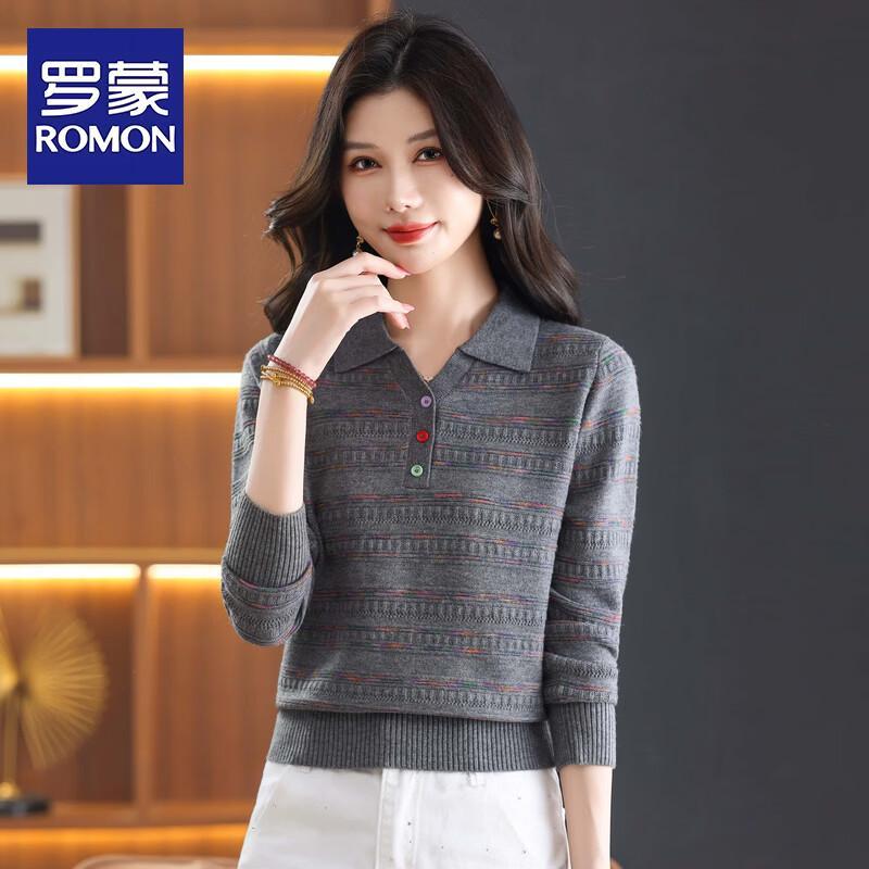 ROMON Women's Striped Square Neck Long Sleeve Knit Sweater