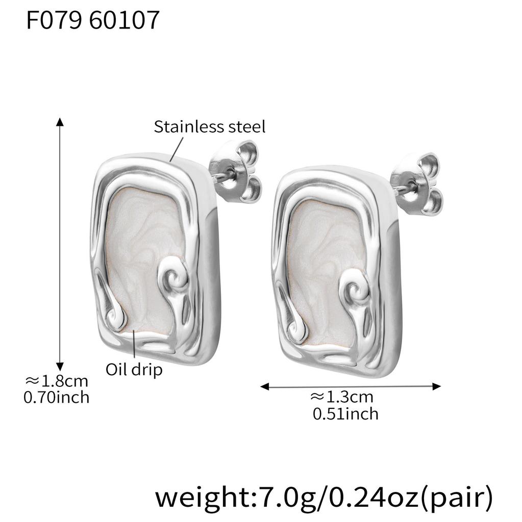 Elegant Retro Geometric Square White Oil Drop Stainless Steel Earrings for Women