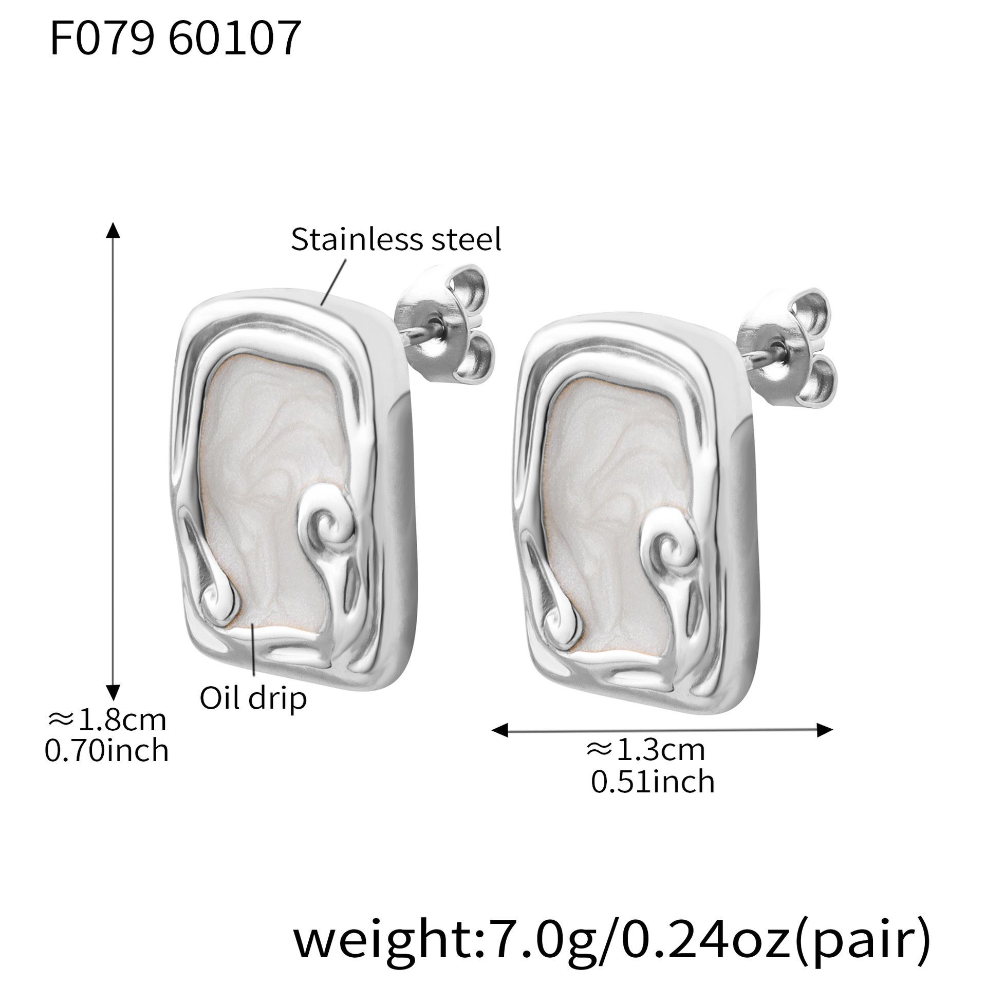 Elegant Retro Geometric Square White Oil Drop Stainless Steel Earrings for Women