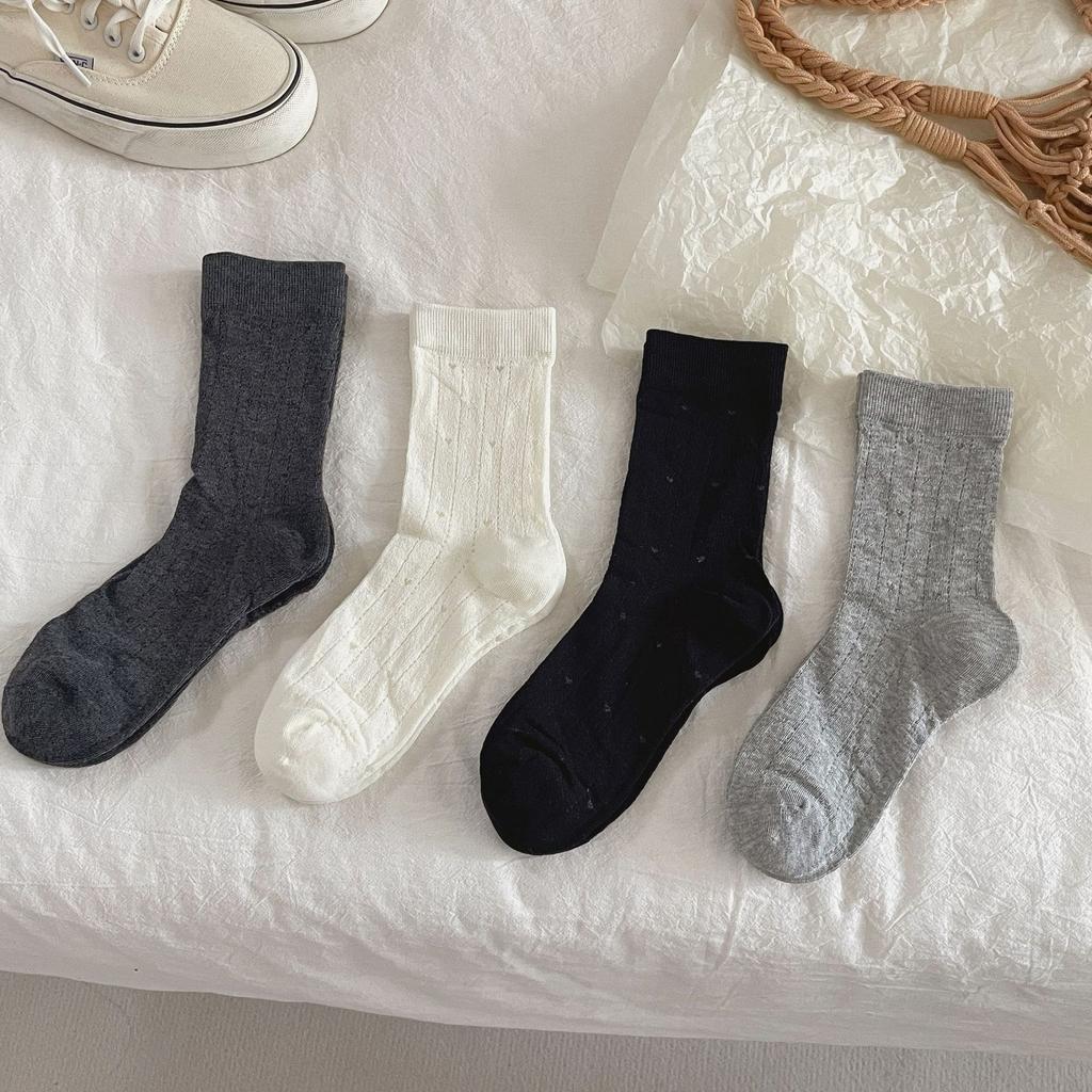 Love Hollow Summer Thin Socks Solid Color College Style Socks Versatile Casual Boneless Socks
