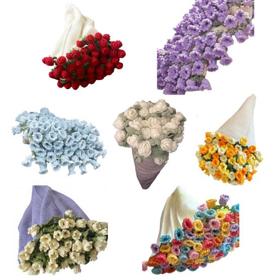 Crochet Flower Blanket Handmade Rose Bouquet Blanket Lily of The Valley Crocheted Bouquet