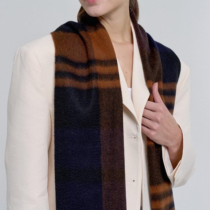 Dal Cashmere Premium Check Muffler Orange Dark Brown