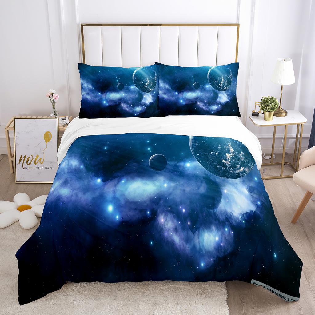 Erde Bettbezug Set 3D Blauer Planet Muster Polyester Bettdeckenbezug King Queen Größe Für Jungen Mädchen Bettwäsche Set Mit Kissenbezug