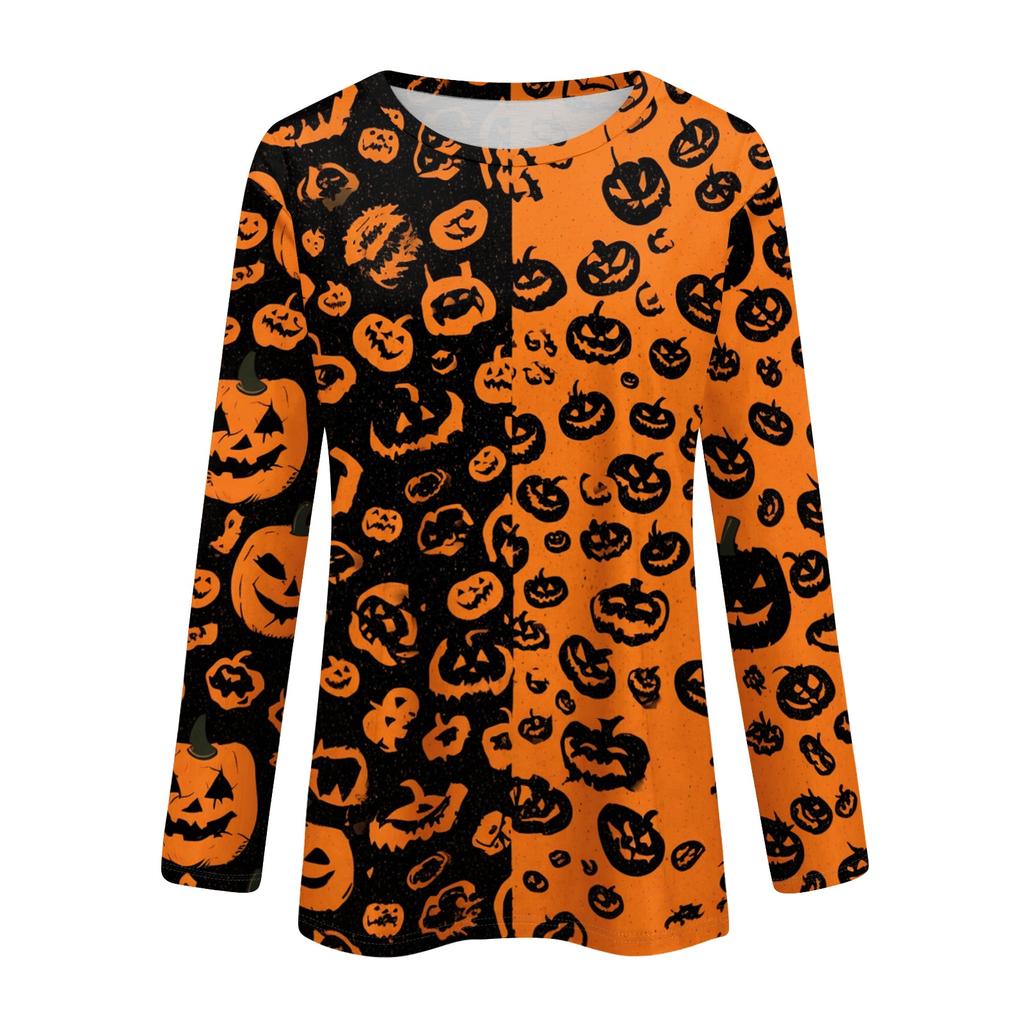 Women's Casual Long Sleeve Halloween Print Pullover Top Crew Neck Lightweight Sweatshirt for Fall and Everyday Wear
