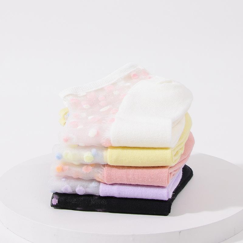 Women's Summer Thin Transparent Polka Dot Crystal Silk Shallow Mouth Invisible Short Boat Socks