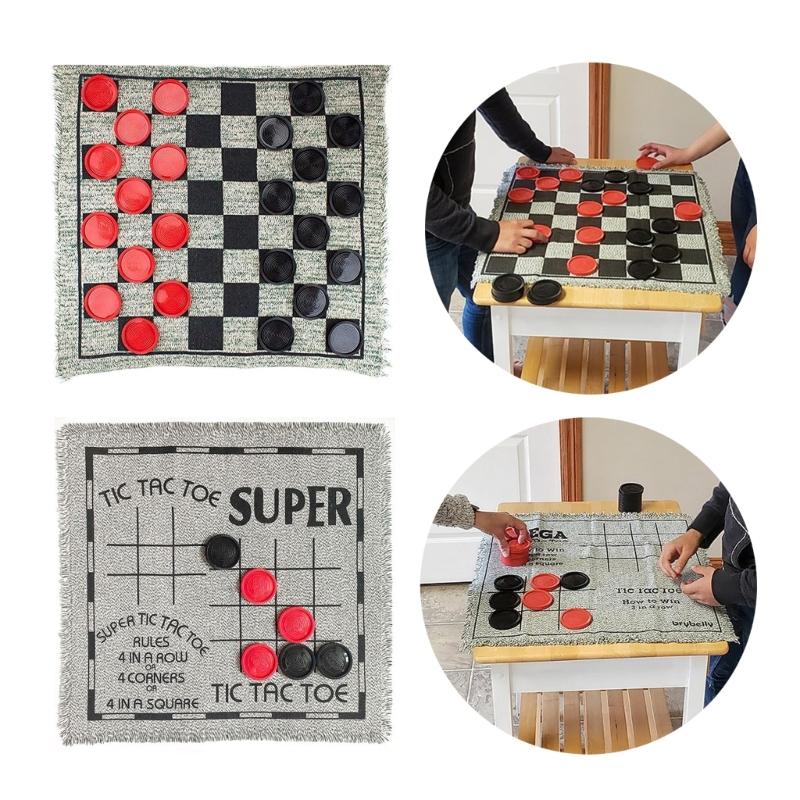 3 in 1 Giant Checkers Set Vintage Giant Checkers Game with Reversible Mat Indoor and Outdoor Board Game for Family