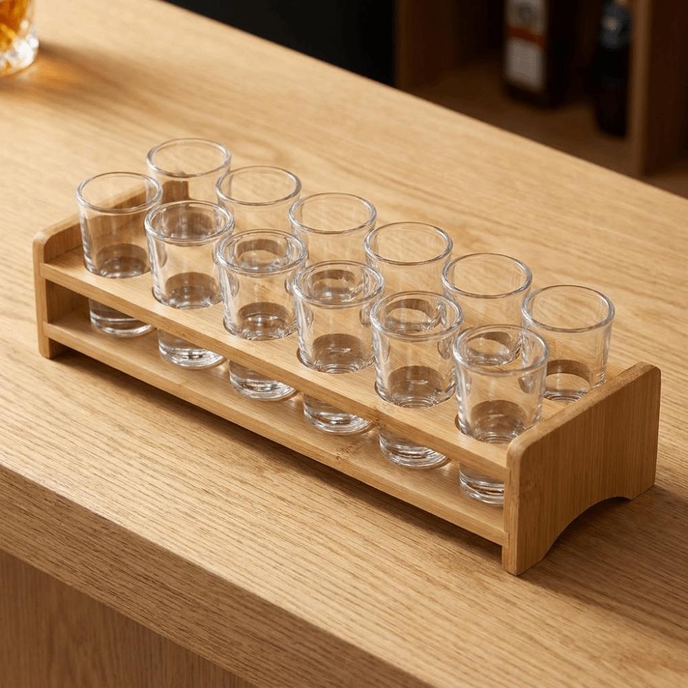 Platzsparendes Shotglas-Halter-Rundloch-Weinbecher-Regal Bambus-Shotglas-Tablett Küche