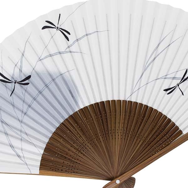 Skládací Kimono Vyřezávaný Karaki Bílý Design vážky [Stylové Iroha] Pánský Vějíř, Dřevo, Voňavý, Pozadí,