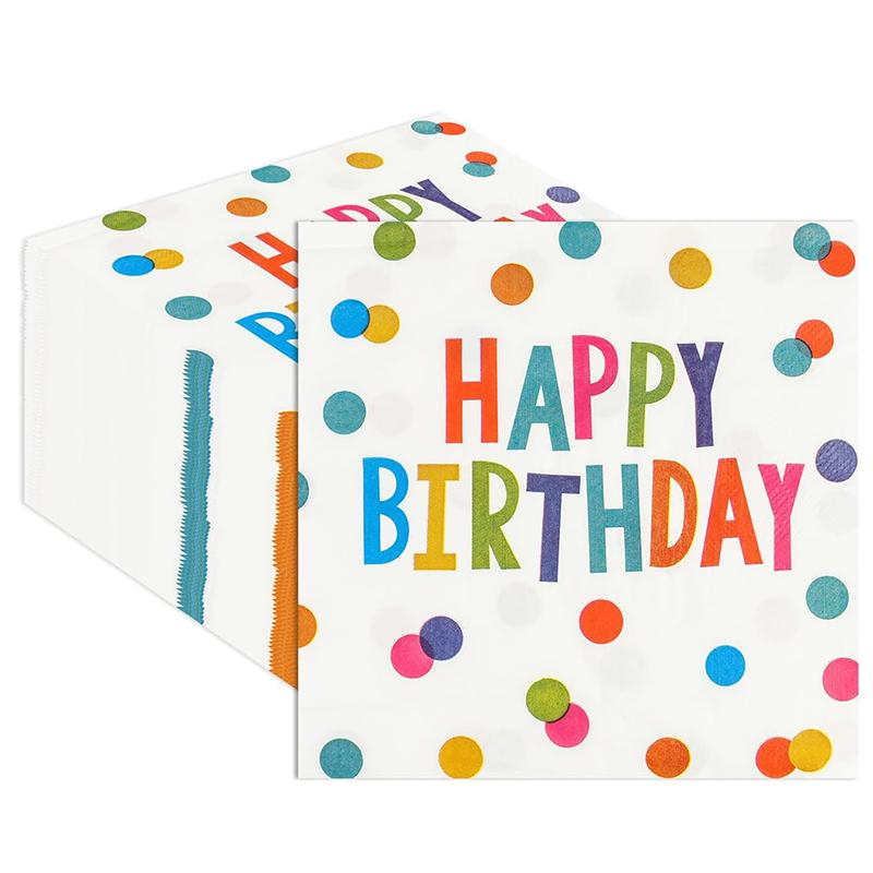 20Pcs Happy Birthday Paper Napkins, Disposable Cocktail Napkins with Colourful Dots for Kids Birthday, Baby Shower Party