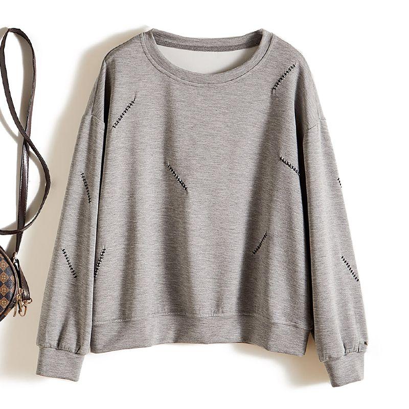 

Line Pressing Process! Dynamic Women s Round Neck Shoulder Sleeve Stretch Cotton Pullover Sweatshirt 2025 Stylish Comfortable Outwear Grey 3XL