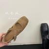 Sheepskin version~ Simple leather woven hollow commuting summer shallow mouth single shoes women's word with low heel commuting sandals