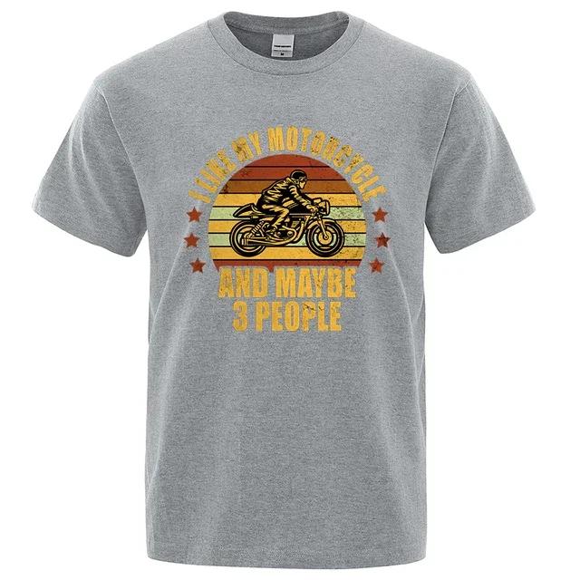 Líbí se mi můj motocykl a možná i 3 osoby Trička Muži Běžné Volné Oblečení Velké letní topy Bavlna Kreslené Pánské trička