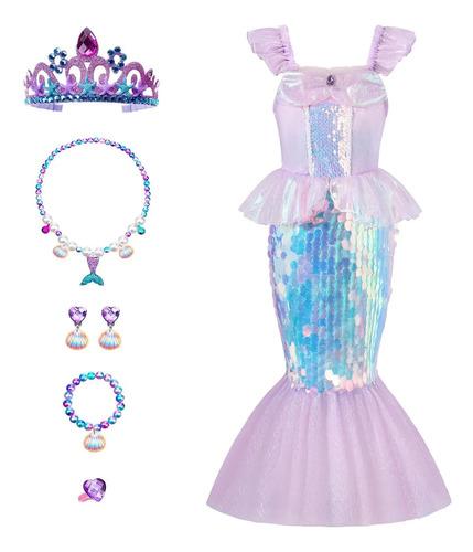 Little Mermaid Princess Costume For Girls, 7 Pieces 120 фиолетовый