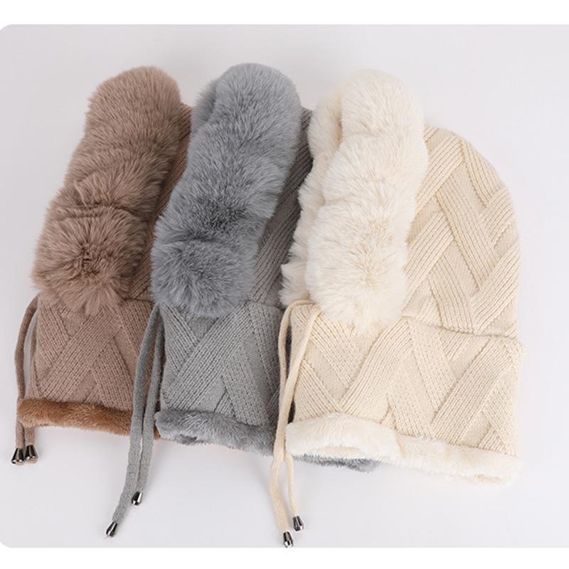 Winter Warm Mask Scarf Integrated Cap Outdoor Windproof Knitted Cap Women's Ear Protection Wool Cap