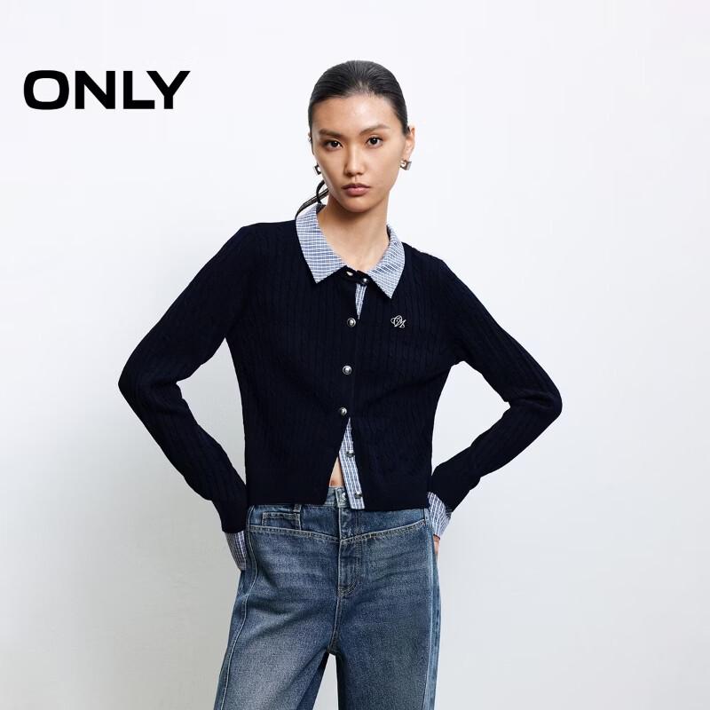 ONLY Women s Faux Two-Piece Spliced Knit Top M