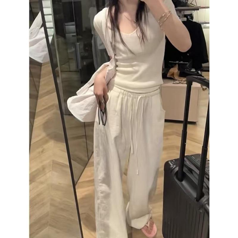 Spring 2026 Women s Old Money Style Loose-Fit Natural Waist Nylon Trousers Small
