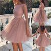 Evening Party Sexy Women See-through Sequins 45720 Sleeve Backless Dress Gown
