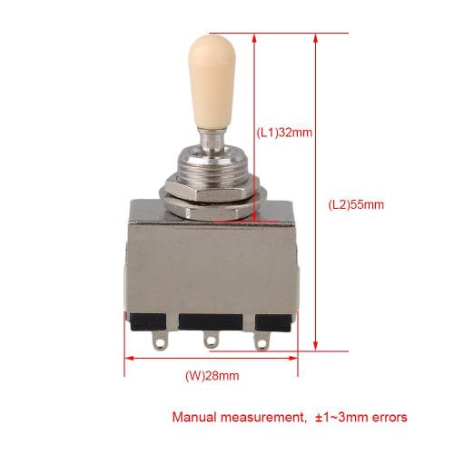 Yibuy Metal 3-Way Toggle Switch, Chrome, with Nut & Gasket, Box Type, 12mm Threaded Shaft Diameter, Ideal for Guitars, 3-Position Pickup Selector