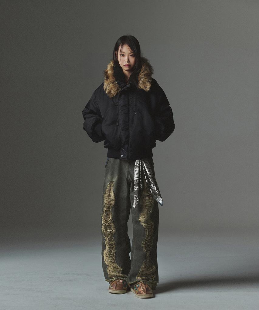 Not4Nerd Fur Hooded N2B Bomber Jacket - Black