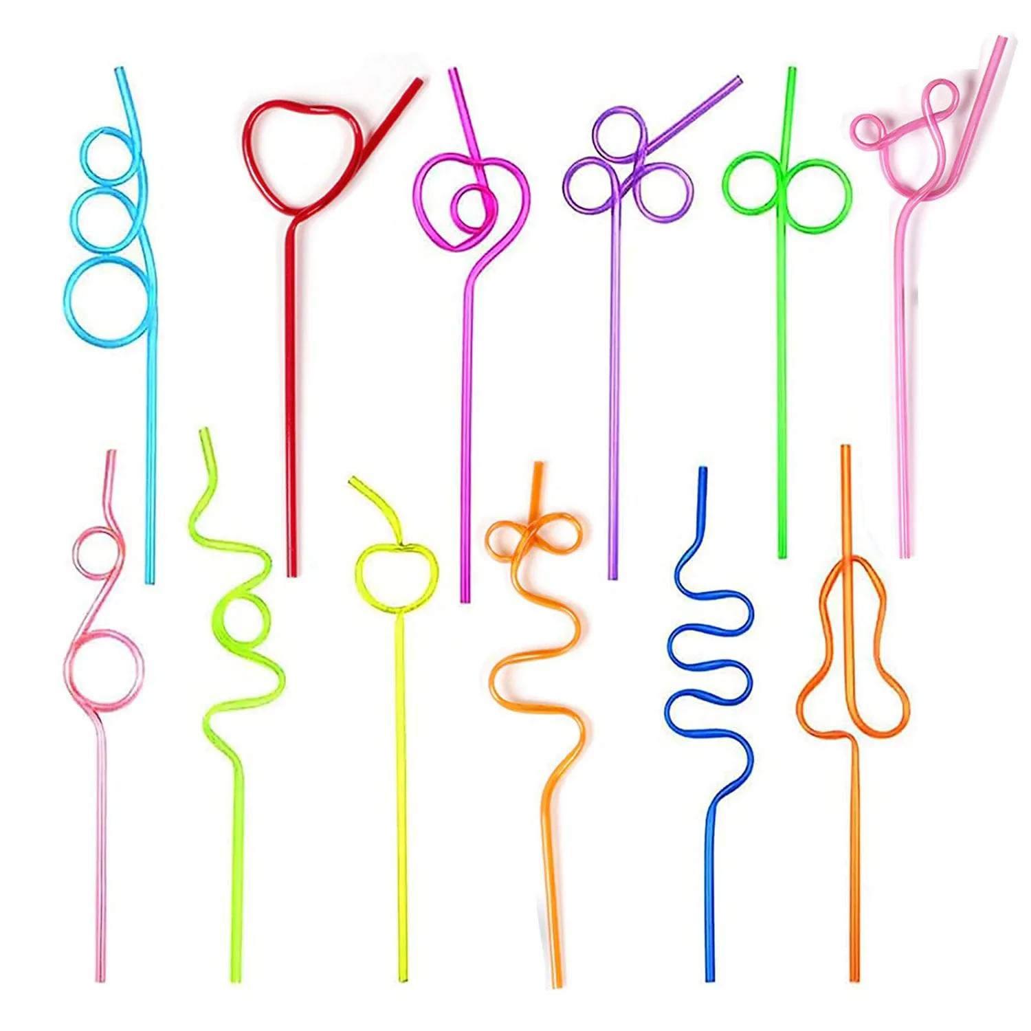 

12pcs/set Curly Drinking Straws Colorful Unique Flexible Drinking Tube for Kids Birthday Party Bar Decoration Party Supplies