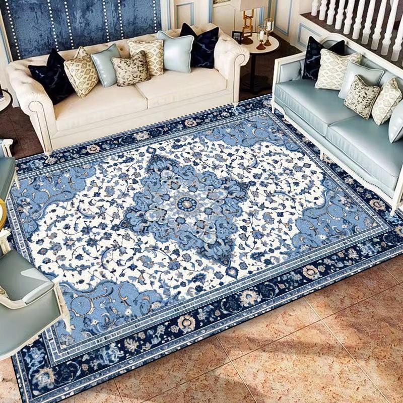 American Style Blue Persia Carpet Living Room Decoration Sofa Table Area Rugs Easy Clean Bedroom Cloakroom Floor Mat Non-slip