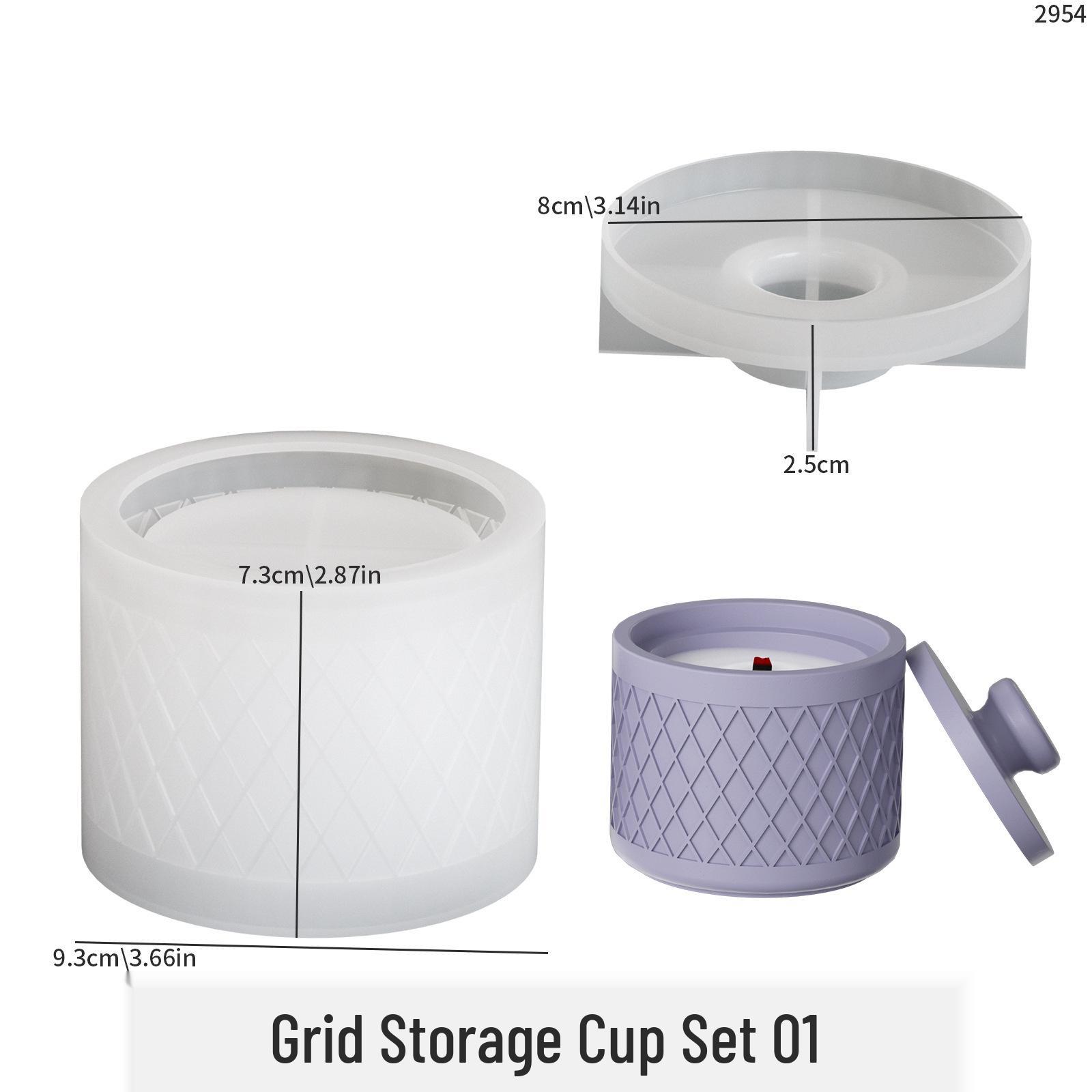 Poppy DIY Resin Grid Storage Jar Silicone Mold for Incense, Candle, Plaster