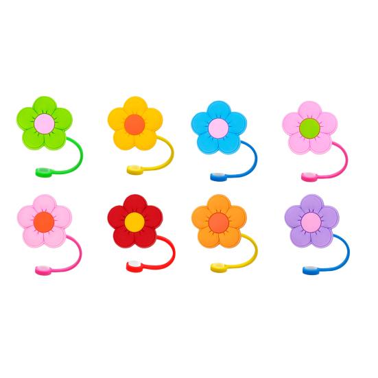 

8 шт., 8-10 мм, соломенный чехол с цветком, пищевой силикон, многоразовый, пыленепроницаемый, милый, универсальный, мини-соломенный наконечник, пробка, Топпер, защита, кухонные принадлежности 8pcs