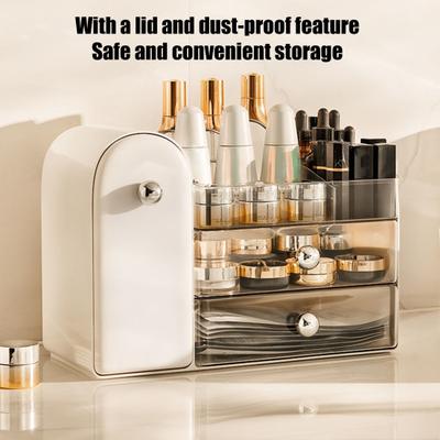 Kosmetik-Aufbewahrungsbox mit herausziehbarem Fach 3-stöckiger Make-up-Organizer mit 27 Pinselhaltern Staubdicht Feuchtigkeitsgeschützt Make-up-Pinselhalter