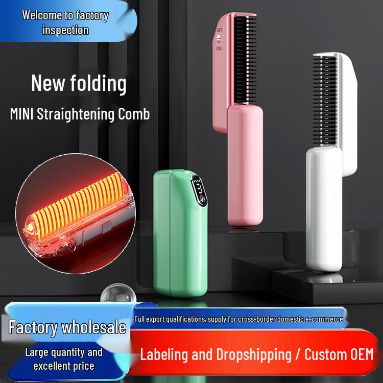 Rechargeable Wireless Mini Negative Ion Straightening Comb Pink Straightening Comb + Folding Rechargeable