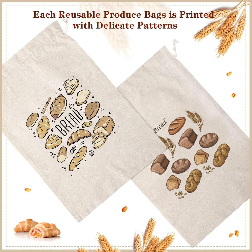 4/6/10pcs Cotton Linen Bread Storage Bag with Drawstring Closure French Bread Packaging and Storage Sack