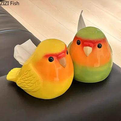 Lovely Cartoon Parrot Ceramic Tissue Box Coffee Table Desk Decoration Creative Parrot Tissue Box Bedside Table Paper Towel Case
