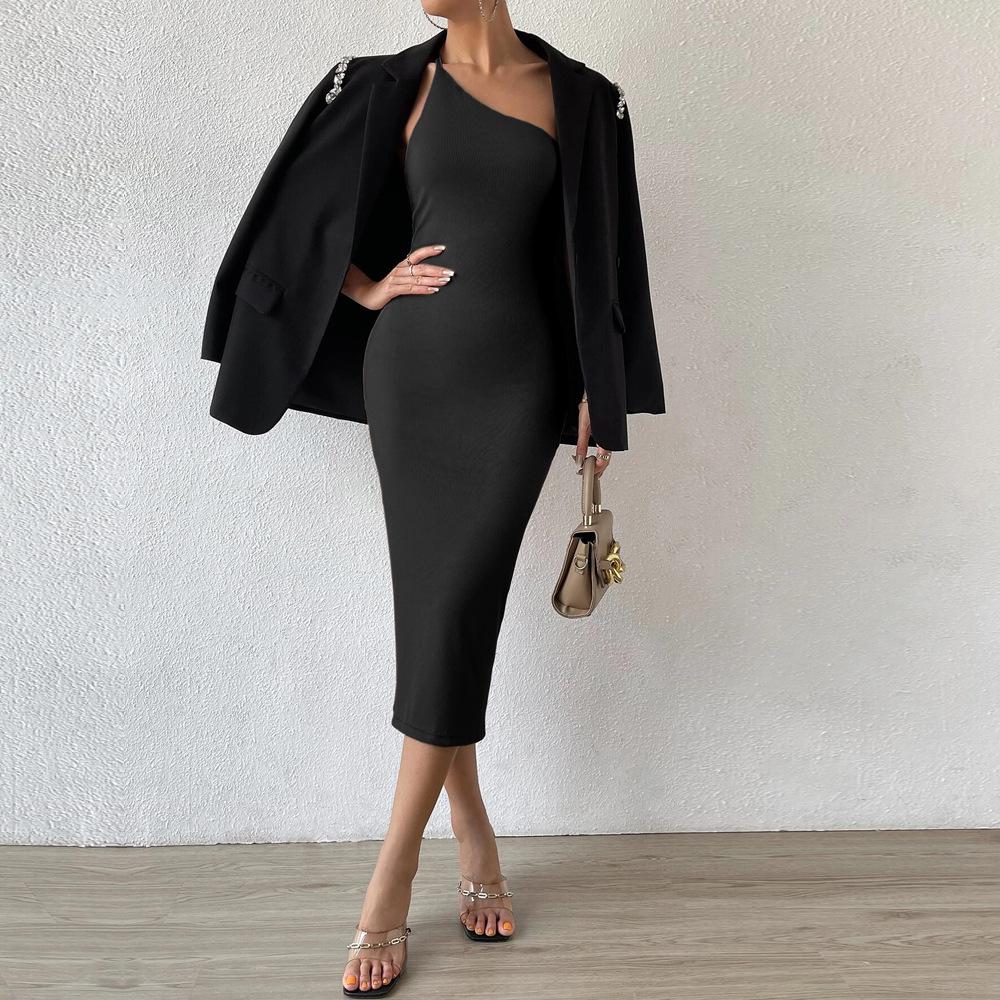 2024 European American Women's Sexy One-Shoulder Sleeveless Bodycon Evening Dress