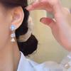 Super fairy Mori small fresh blue flower stud earrings female, sweet design tassel crystal earrings versatile earrings