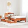 VidaXL Bed Frame with Headboard Wax Brown 90x200 Cm Pine Wood, Bedroom Furniture, Slatted Base, Wooden Bed, 3301847