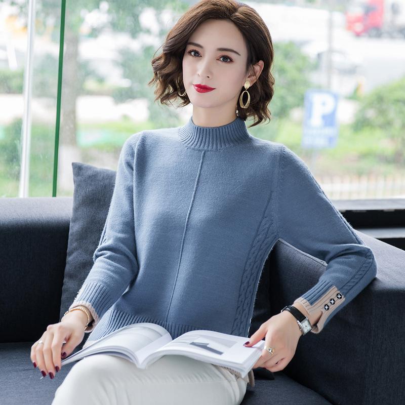 Half High Neck Sweater Split Hem Design Women's Knitted Pullover Casual Solid Color Sweater Harajuku Commuting Autumn and Winter