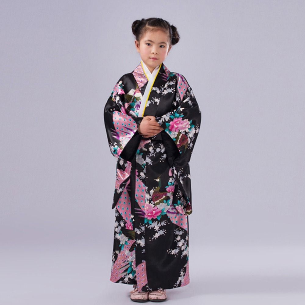 Printed Floral Kids Sakura Girl  Kimono Dress Kids Japanese Style Yukata Bathrobe  Fireworks
