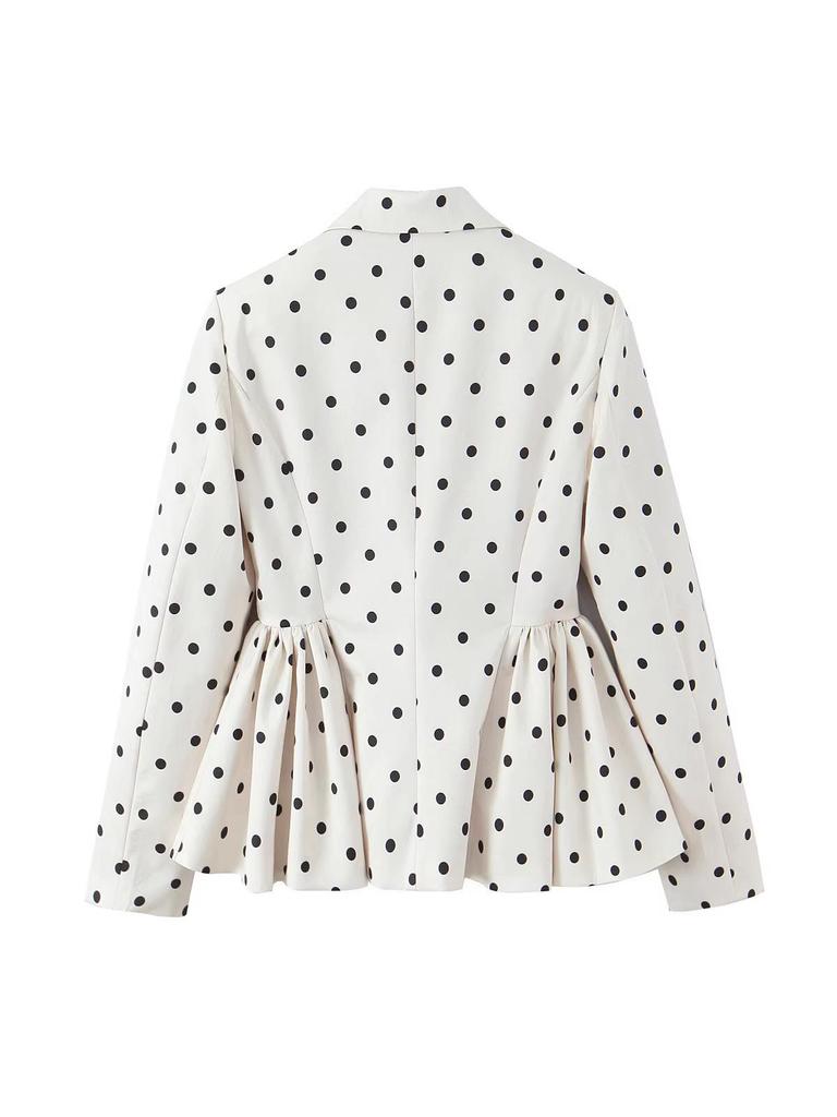 Blazer de Terno Feminino de Bolinhas Dupla Face com Lapela 2025 - Moda Outono/Inverno