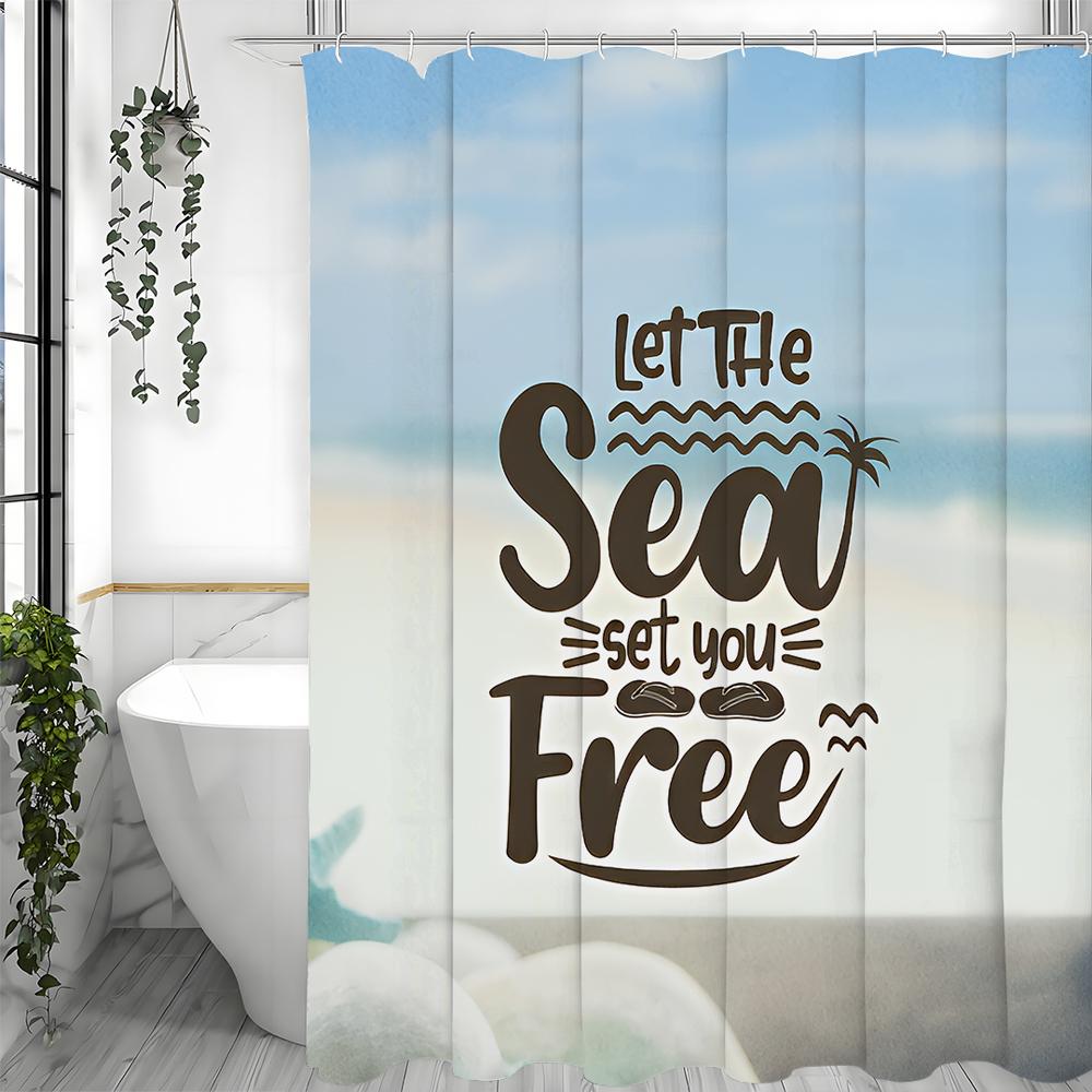 Summer ocean beach let the sea set you free text shower curtain, bathroom decorative shower curtain, waterproof shower curtain w