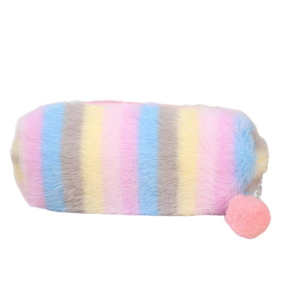 Gradient Color Plush Pencil Case - Cute Octagonal Design for Girls and Students