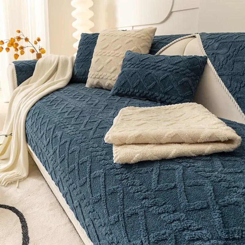 Thickened Plush Sofa Cushion Jacquard Non-Slip Cover Cotton Velvet Universal Living Room Sofa Back Cover